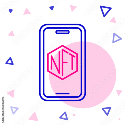 Line Mobile with art store app icon isolated on white background. Technology of selling NFT tokens for cryptocurrency. Non fungible token. Colorful outline concept. Vector