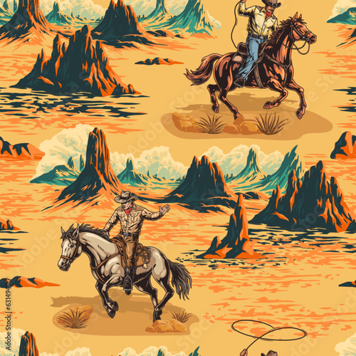 Cowboy rider colorful pattern seamless