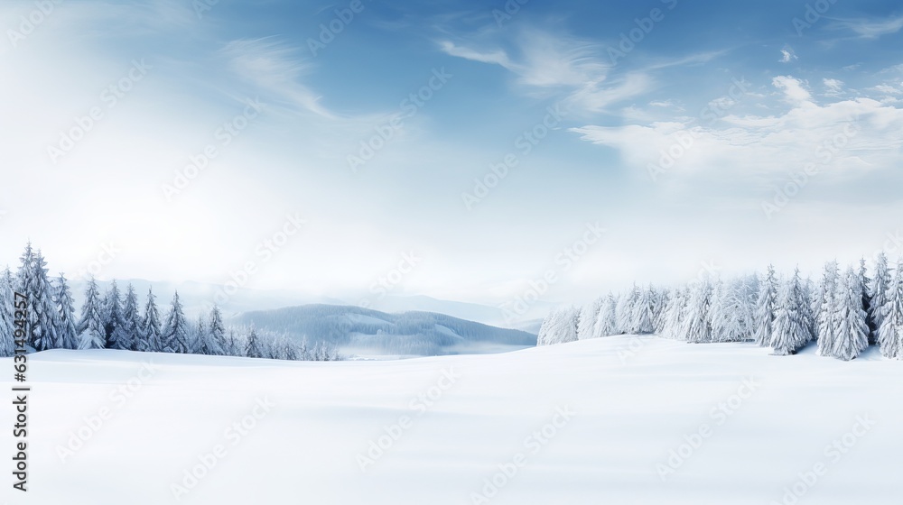Fototapeta premium Empty panoramic winter background with copy space Generative AI