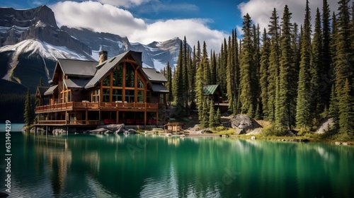 Emerald Lake Lodge is the only property on secluded Emerald Lake,surrounded by breathtaking Rocky Mountains Generative AI © Suleyman