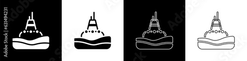 Set Floating buoy on the sea icon isolated on black and white background. Vector