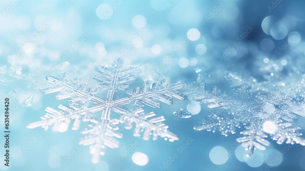 Snow in winter close-up. Macro image of snowflakes, winter holiday background Generative AI Snow in winter close-up. Macro image of snowflakes, winter holiday background Generative AI