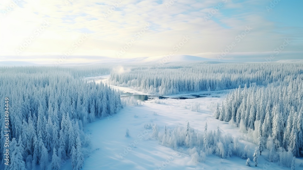 Snowy countryside and forest in winter Rovaniemi Generative AI