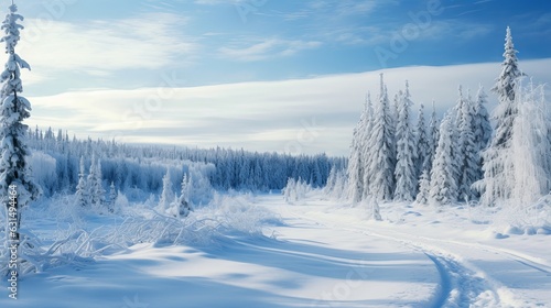 Snowy countryside and forest in winter Rovaniemi Generative AI