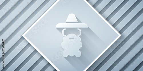 Paper cut Wizard warlock icon isolated on grey background. Paper art style. Vector
