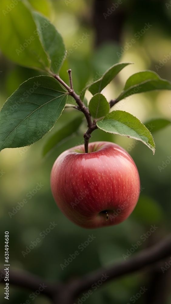 Rural garden. In the frame ripe red apples on a tree. It's raining Photographed in india , generative ai Rural garden. In the frame ripe red apples on a tree. It's raining Photographed in india , generative ai