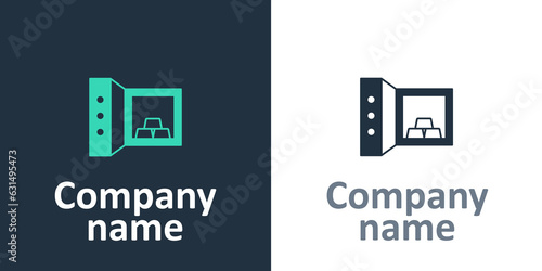 Logotype Safe with gold bars icon isolated on white background. Precious metals on deposit in bank. Metallic treasury. Reliable data protection. Logo design template element. Vector