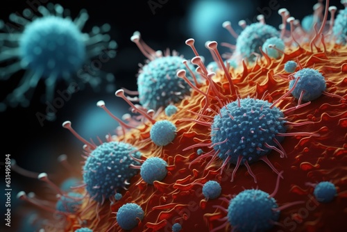 Coronavirus 2019-nCov novel coronavirus concept. Microscope virus close up. Generative AI photo