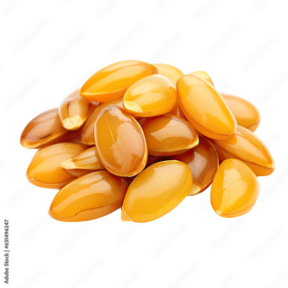 Fototapeta premium Moroccan oil seeds from Argan nuts, isolated on white backround.