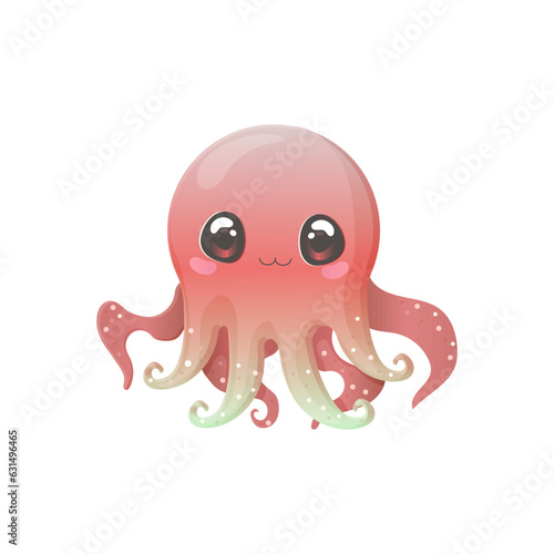Kawaii cute octopus squid vector illustration. Sea