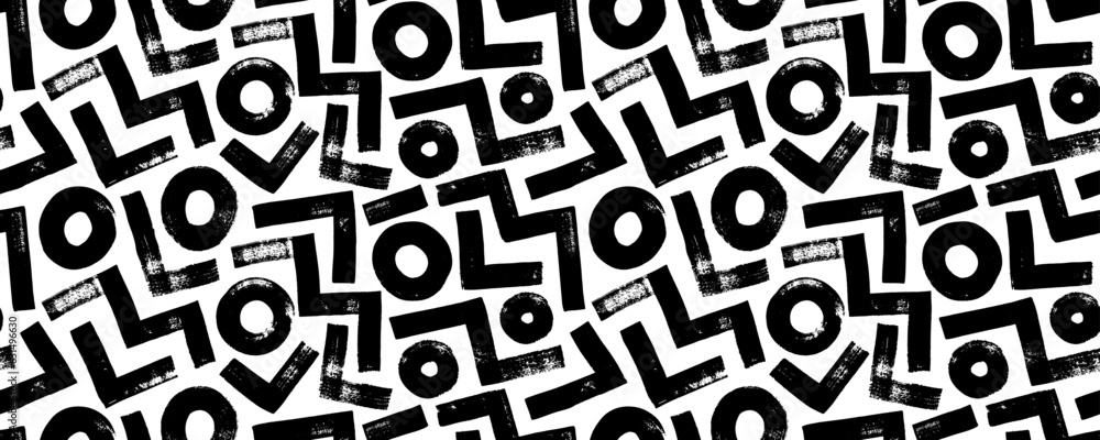 Abstract geometric pattern with zigzags, triangular lines and circles. Brush drawn bold geometric shapes with grunge texture. Vector creative banner background with simple shapes and figures. Abstract geometric pattern with zigzags, triangular lines and circles. Brush drawn bold geometric shapes with grunge texture. Vector creative banner background with simple shapes and figures.