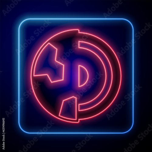 Glowing neon Earth core structure crust icon isolated on black background. Vector