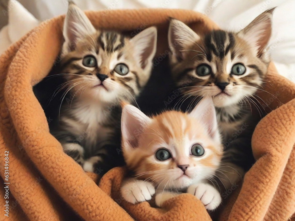 a group of kittens cuddled up in a cozy blanket fort a group of kittens cuddled up in a cozy blanket fort