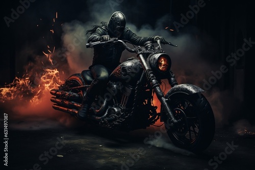 Skeleton Riding on Motorcycle. Generative AI © zainab