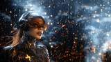 Fashion Frau Gesicht mit 3d Brille Virtuell VR Brille für Meta World Nahaufnahme, ai generativ