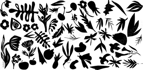 Organic shapes, plant silhouettes, elements. Vector set, elements collection