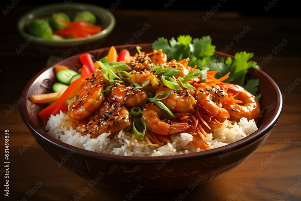 Shrimp and Vegetable Rice Bowl. Generative AI
