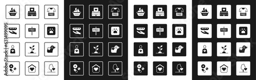 Set Clothes donation, Free sign, Donation food, box, Paw print, Volunteer center, Heart with dog and icon. Vector