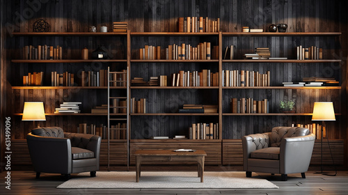 biblioteca de livros com prateleiras de madeira  © Alexandre
