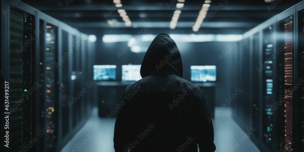 Hacker in a server room. Generated with AI Hacker in a server room. Generated with AI