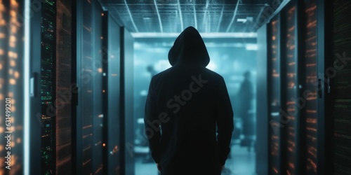 Hacker in a server room. Generated with AI