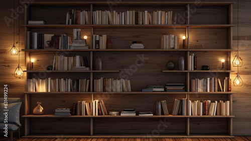 biblioteca de livros com prateleiras de madeira 