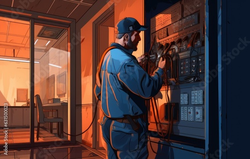 A working electrician at work