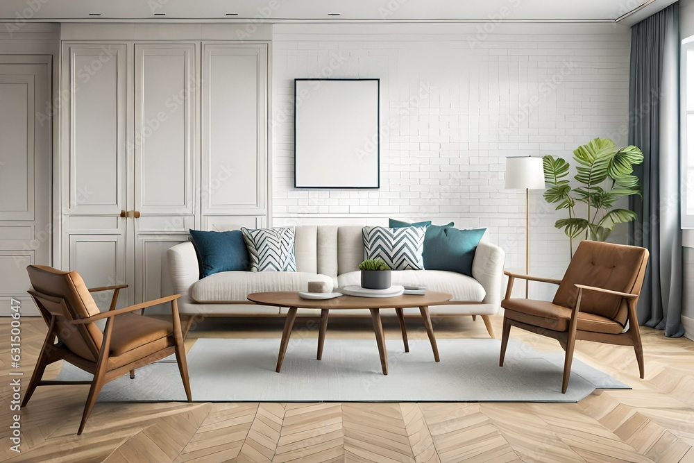 Mockup frame in farmhouse living room interior. Mockup frame in farmhouse living room interior.