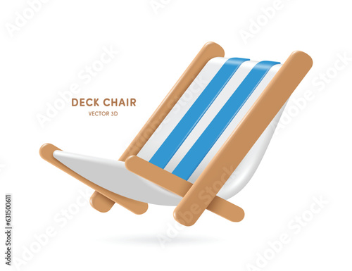 beach chair blue white stripes or deck chair used on the beach or by the sea in a minimalist style like a cartoon