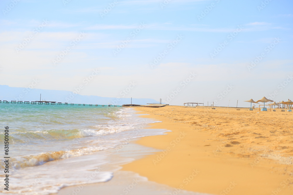 South Sinai, Egypt,10-Feb-2023 Awonderful beach in Ras Sidr, and clear skies. - obrazy, fototapety, plakaty 