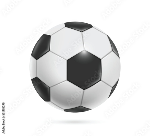virtual hexagonal black and white patterned soccer ball or football reflects light to create a dazzling luster
