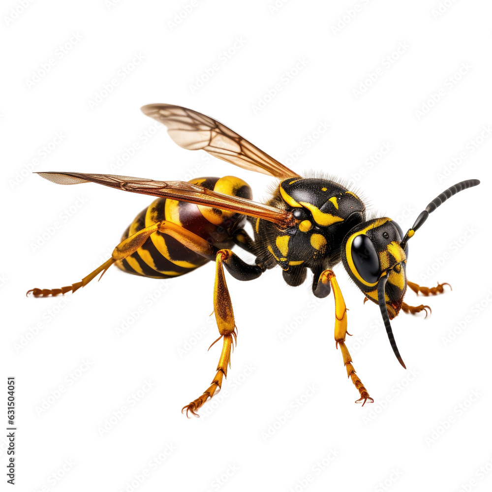 Live German wasp seen from the side, on a white backround. Live German wasp seen from the side, on a white backround.