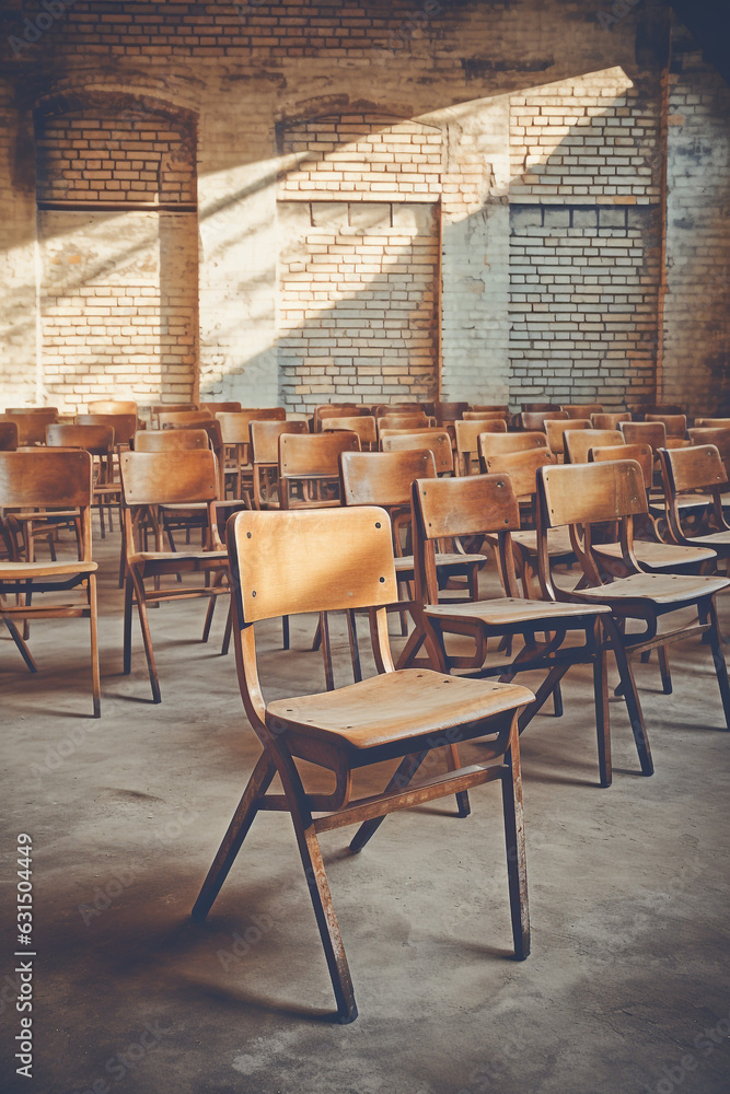 School chairs in an empty classroom. High quality photo School chairs in an empty classroom. High quality photo