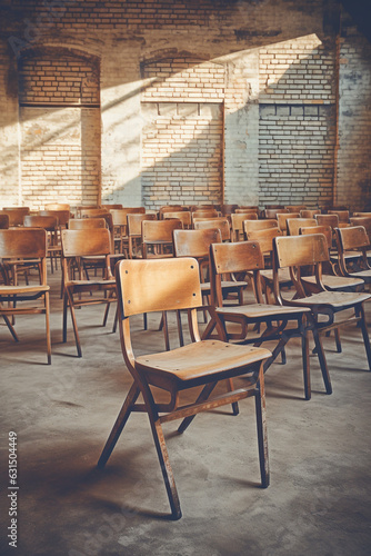 School chairs in an empty classroom. High quality photo