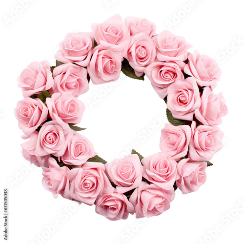 Artificial rose wreath in pink  isolated on white.