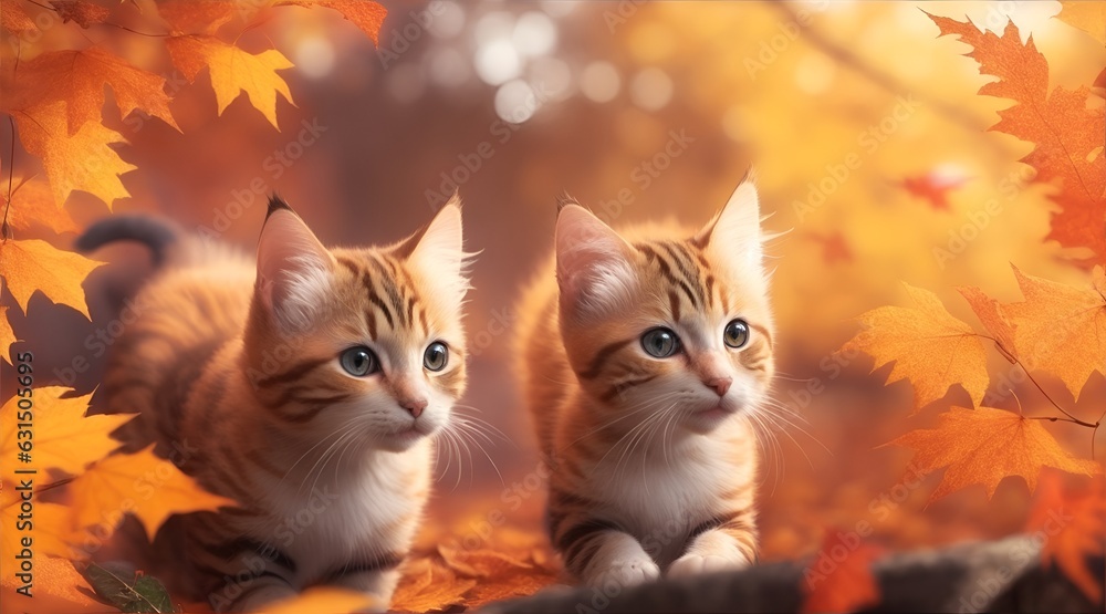 Obraz premium 秋と猫/Generative AI
