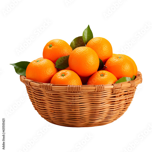 full basket of oranges on a transparent background