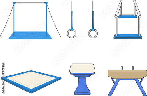 体操の種目別の器具のイラストセット