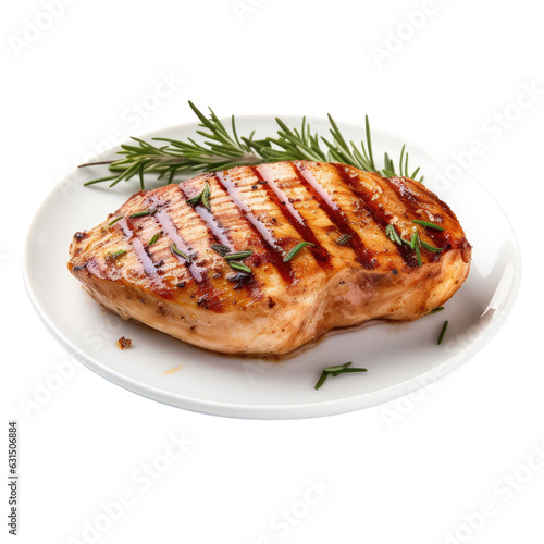 Grilled chicken breast, white backround.