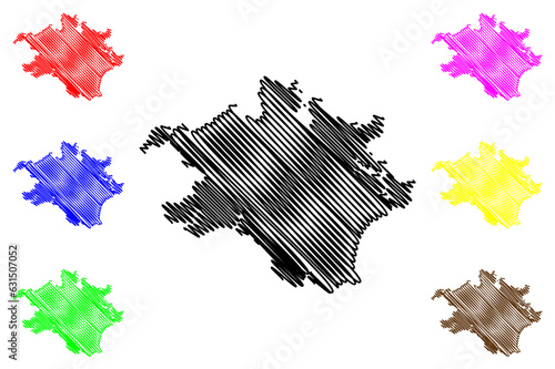 South Hams local government district (United Kingdom of Great Britain and Northern Ireland, ceremonial county Devon or Devonshire, England) map vector illustration, scribble sketch map