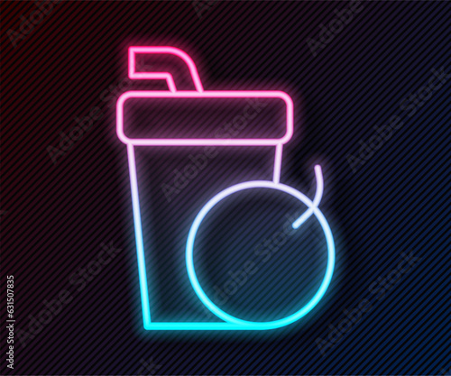 Glowing neon line Fresh smoothie icon isolated on black background. Vector