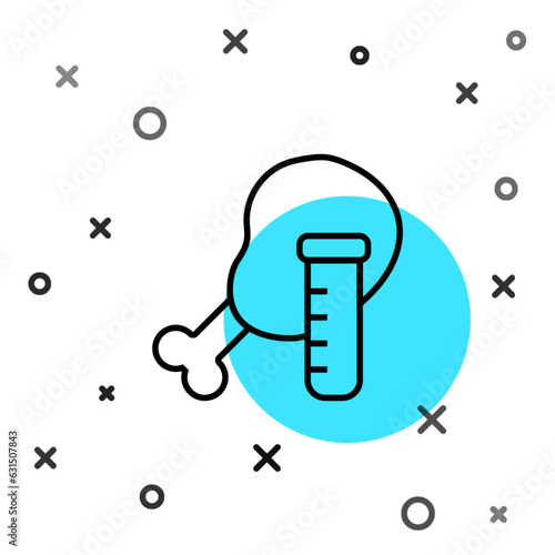 Black line Genetically modified chicken icon isolated on white background. Syringe being injected to chicken. Random dynamic shapes. Vector