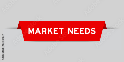 Red color inserted label with word market needs on gray background