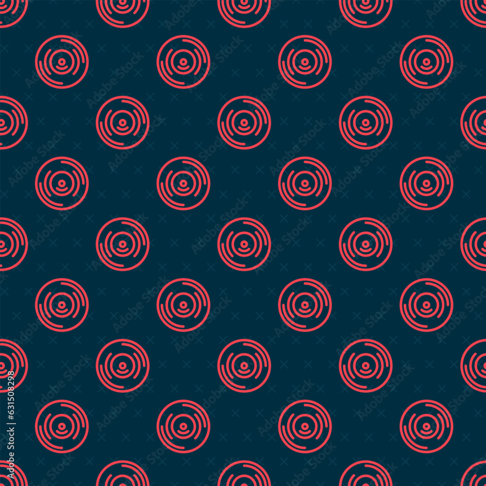 Fototapeta premium Red line Vinyl disk icon isolated seamless pattern on black background. Vector