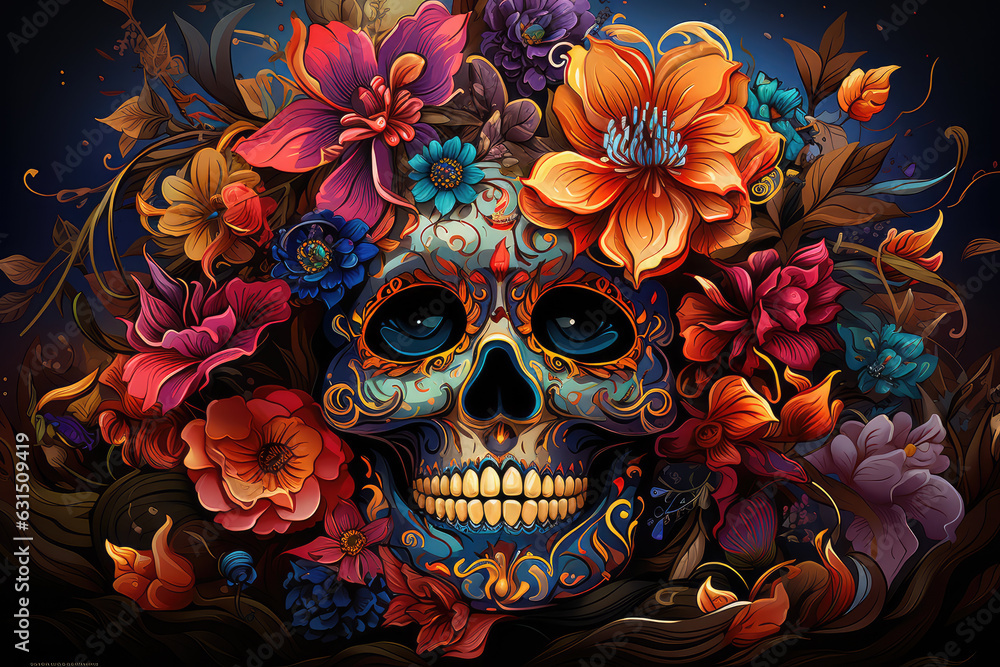 Day of the Dead, people in style The artwork depicts this moment in a whimsical style, ai generated.