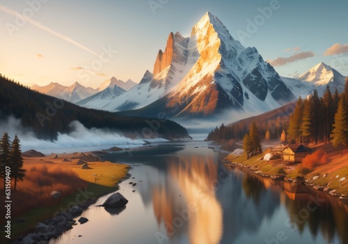 Snow mountain landscape, generative AI © YG23