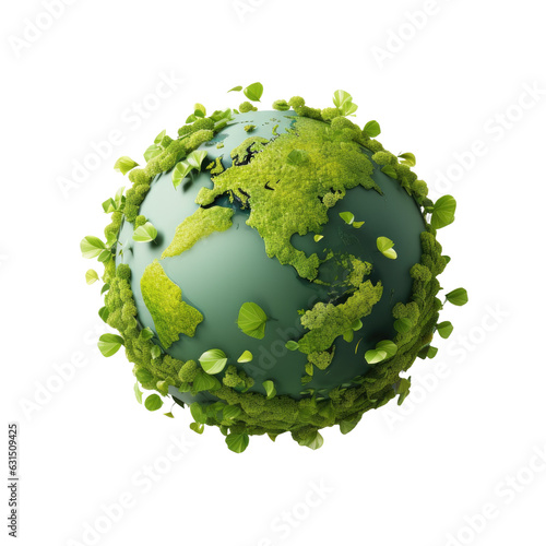 Valokuva Earth day concept with 3d globe and leaves background.