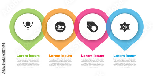 Set Symbol Pluto, Pisces zodiac, Comet and Falling star. Business infographic template. Vector