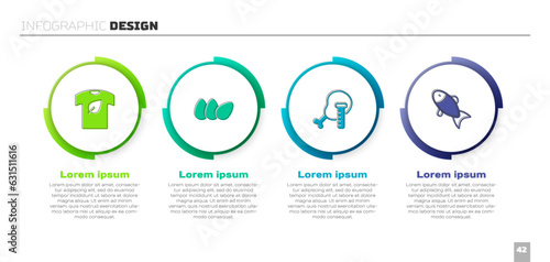 Set Vegan shirt, Chicken egg, Genetically modified chicken and Fish. Business infographic template. Vector