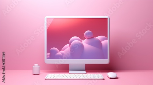 3D Minimal desktop with blank screen mockup  Empty screen for text  and logo replacement concept. 3d render illustration